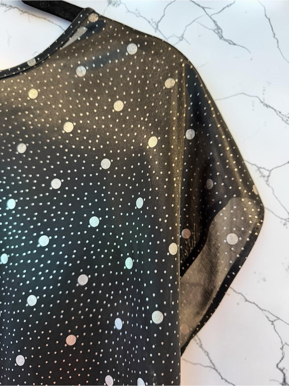 Women's Black Polka Dot Short Sleeve Blouse Bentley - Picture 3 of 10